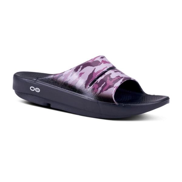 Oofos Women's OOahh Luxe Slide Sandal - Purple Camo