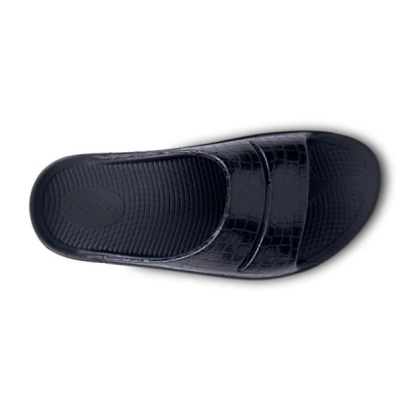 Oofos Women's OOahh Luxe Slide Sandal - Black Gator