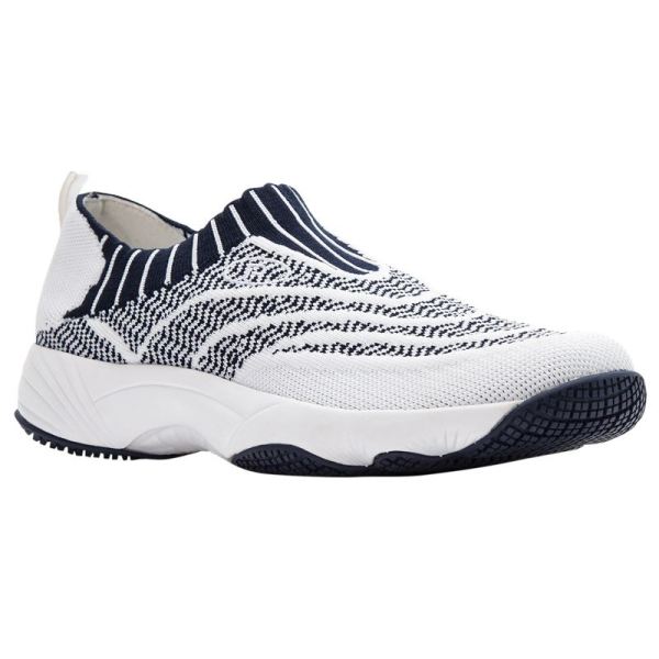 Propet-Women's Wash N Wear Slip-On Knit-White/Navy