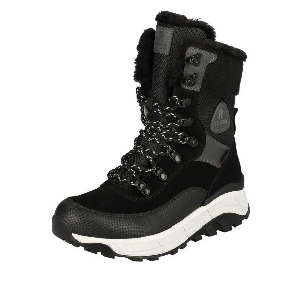 Rieker EVOLUTION Suede Leather Women's Mid Height Boots | W0066 Mid-height Boots - Fiber Grip - Black Combination | Free Delivery