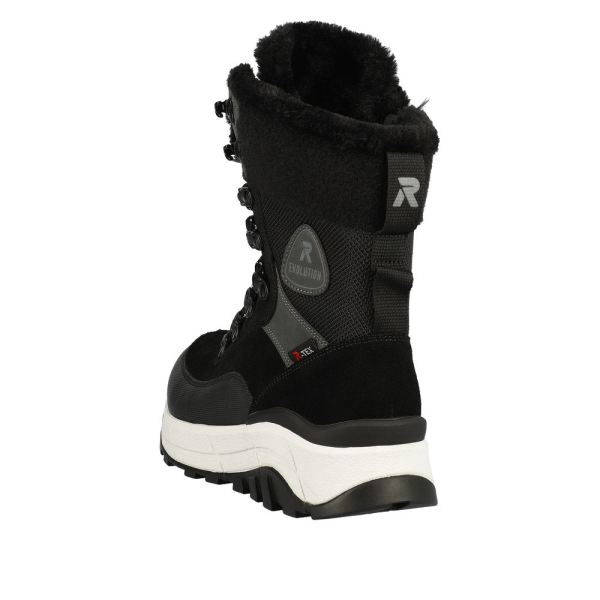 Rieker EVOLUTION Suede Leather Women's Mid Height Boots | W0066 Mid-height Boots - Fiber Grip - Black Combination | Free Delivery