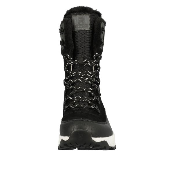 Rieker EVOLUTION Suede Leather Women's Mid Height Boots | W0066 Mid-height Boots - Fiber Grip - Black Combination | Free Delivery