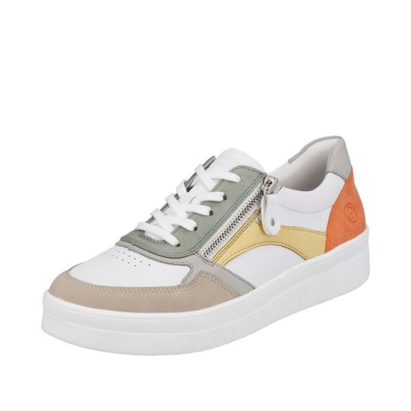 Remonte Women's shoes | Style D0J01 Athletic Lace-up with zip - White / Green | Free Delivery
