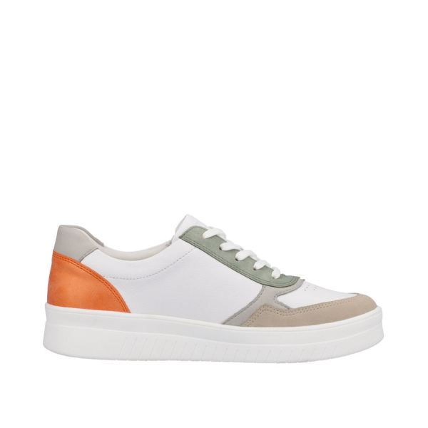 Remonte Women's shoes | Style D0J01 Athletic Lace-up with zip - White / Green | Free Delivery