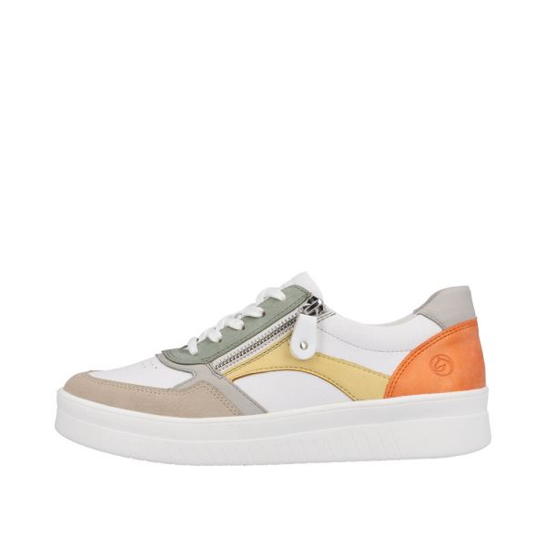 Remonte Women's shoes | Style D0J01 Athletic Lace-up with zip - White / Green | Free Delivery