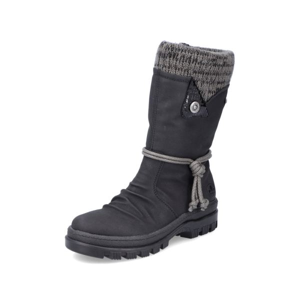 Rieker Synthetic leather Women's mid height boots | X8283-60 Mid-height Boots Flip Grip - Black | Free Delivery