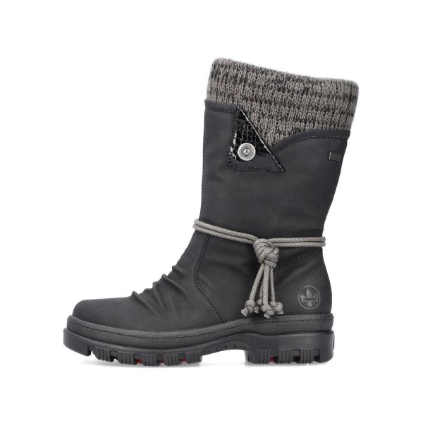 Rieker Synthetic leather Women's mid height boots | X8283-60 Mid-height Boots Flip Grip - Black | Free Delivery