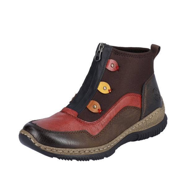 Rieker Synthetic Material Women's short boots| N3277 Ankle Boots - Brown Combination | Free Delivery