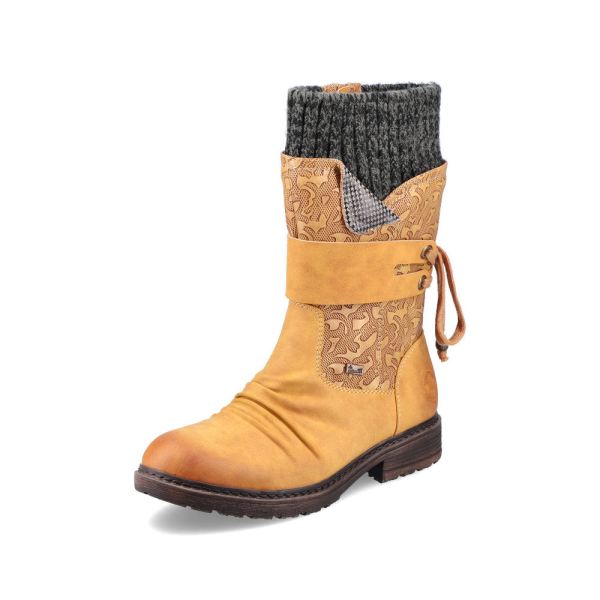 Rieker Synthetic leather Women's Mid height boots| 94783 Mid-height Boots - Yellow Combination | Free Delivery