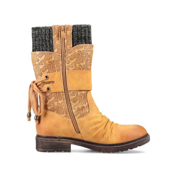 Rieker Synthetic leather Women's Mid height boots| 94783 Mid-height Boots - Yellow Combination | Free Delivery