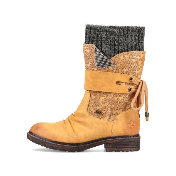 Rieker Synthetic leather Women's Mid height boots| 94783 Mid-height Boots - Yellow Combination | Free Delivery