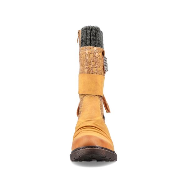 Rieker Synthetic leather Women's Mid height boots| 94783 Mid-height Boots - Yellow Combination | Free Delivery