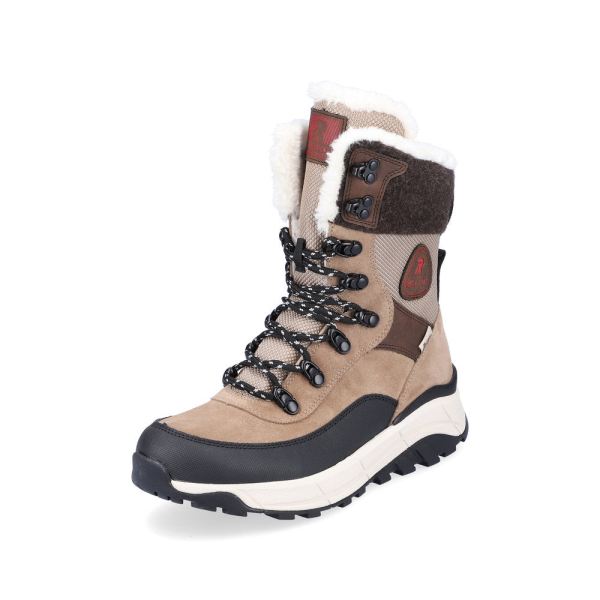 Rieker EVOLUTION Suede Leather Women's Mid Height Boots | W0066 Mid-height Boots - Fiber Grip - Beige Combination | Free Delivery