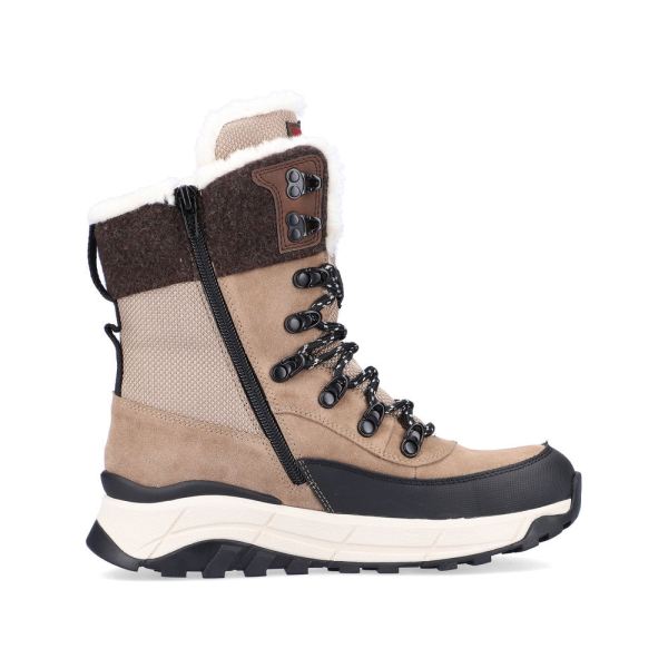 Rieker EVOLUTION Suede Leather Women's Mid Height Boots | W0066 Mid-height Boots - Fiber Grip - Beige Combination | Free Delivery
