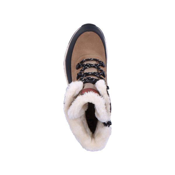 Rieker EVOLUTION Suede Leather Women's Mid Height Boots | W0066 Mid-height Boots - Fiber Grip - Beige Combination | Free Delivery