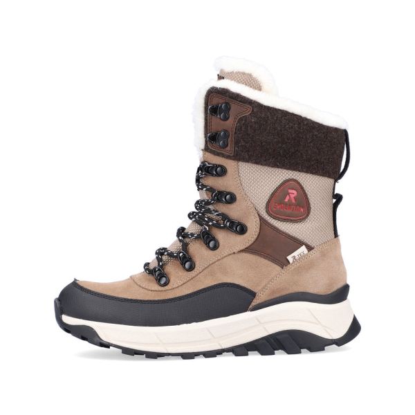 Rieker EVOLUTION Suede Leather Women's Mid Height Boots | W0066 Mid-height Boots - Fiber Grip - Beige Combination | Free Delivery