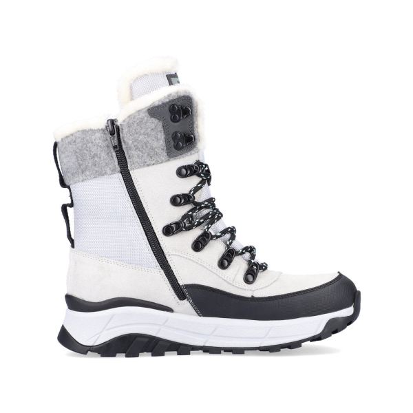 Rieker EVOLUTION Suede Leather Women's Mid Height Boots | W0066 Mid-height Boots - Fiber Grip - White Combination | Free Delivery