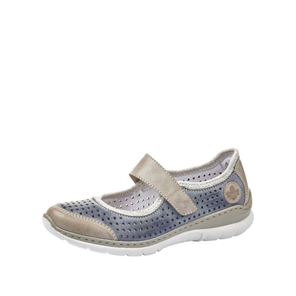 Rieker Women's shoes | Style L32B5 Casual Ballerina with Strap - Blue Combination | Free Delivery