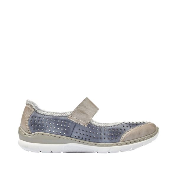 Rieker Women's shoes | Style L32B5 Casual Ballerina with Strap - Blue Combination | Free Delivery