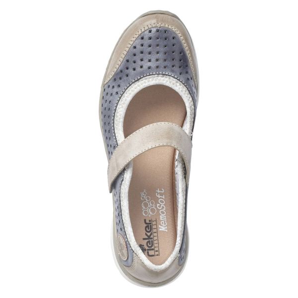 Rieker Women's shoes | Style L32B5 Casual Ballerina with Strap - Blue Combination | Free Delivery