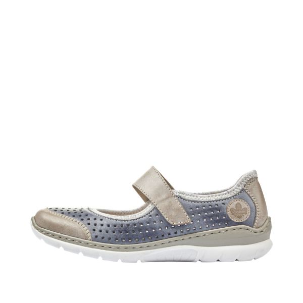 Rieker Women's shoes | Style L32B5 Casual Ballerina with Strap - Blue Combination | Free Delivery