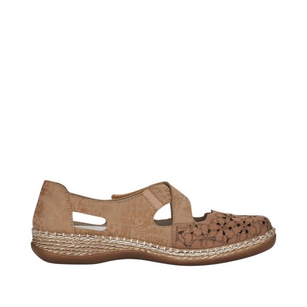 Rieker Women's shoes | Style 464H4 Casual Ballerina with Strap - Beige | Free Delivery