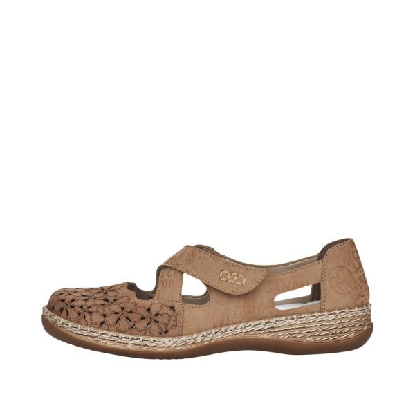 Rieker Women's shoes | Style 464H4 Casual Ballerina with Strap - Beige | Free Delivery