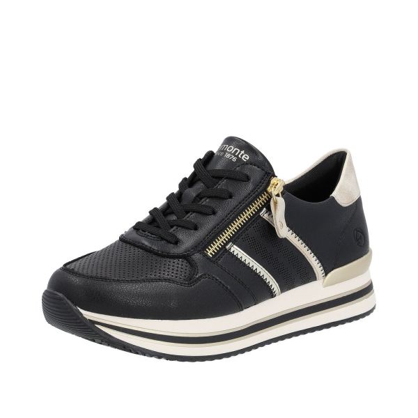 Remonte Women's shoes | Style D1318 Athletic Lace-up with zip - Black Combination | Free Delivery