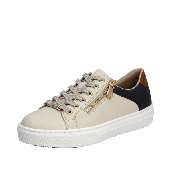 Rieker Women's shoes | Style L59A1 Athletic Lace-up with zip - Beige Combination | Free Delivery
