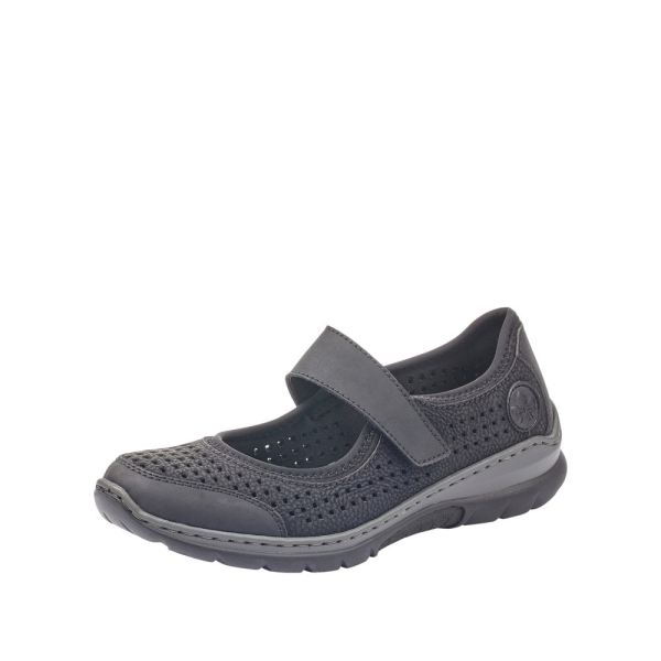 Rieker Women's shoes | Style L32B5 Casual Ballerina with Strap - Black | Free Delivery