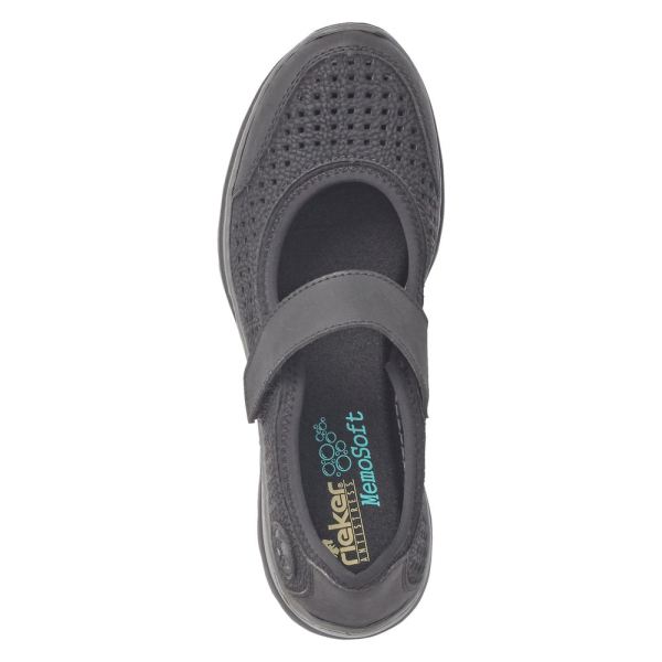 Rieker Women's shoes | Style L32B5 Casual Ballerina with Strap - Black | Free Delivery