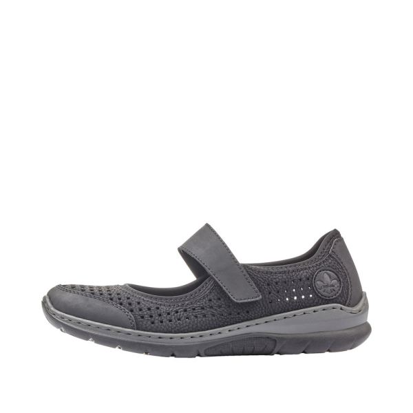 Rieker Women's shoes | Style L32B5 Casual Ballerina with Strap - Black | Free Delivery