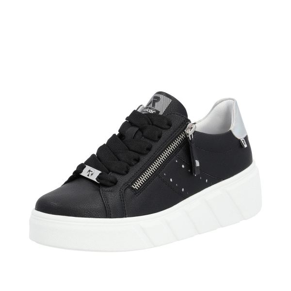 Rieker EVOLUTION Women's shoes | Style W0505 Athletic Lace-up with zip - Black | Free Delivery