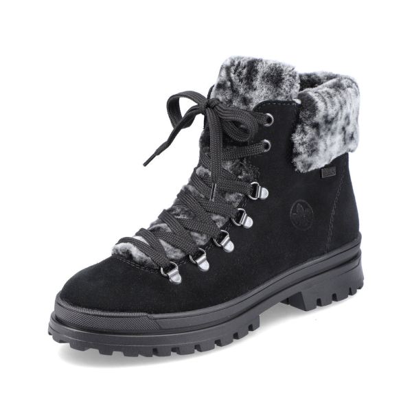 Rieker Suede leather Women's Short Boots | Z5420 Ankle Boots Flip Grip - Black | Free Delivery