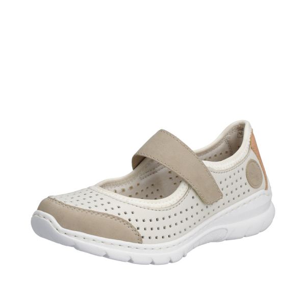 Rieker Women's shoes | Style L32B5 Casual Ballerina with Strap - White Combination | Free Delivery
