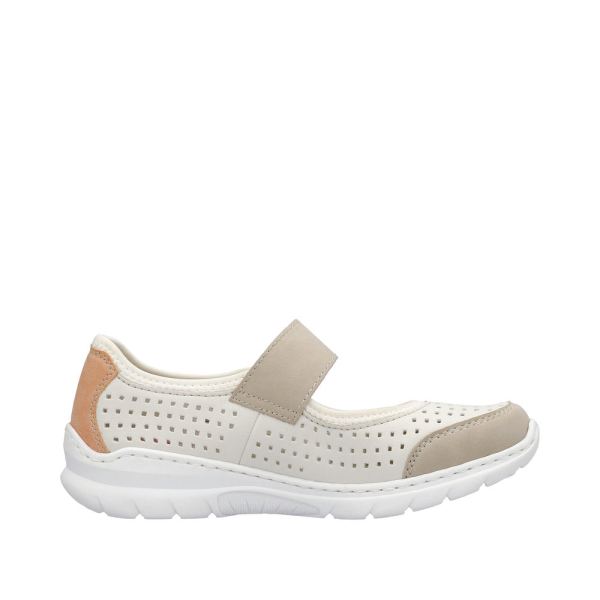 Rieker Women's shoes | Style L32B5 Casual Ballerina with Strap - White Combination | Free Delivery