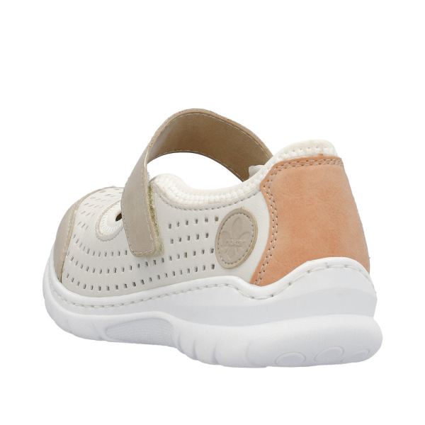 Rieker Women's shoes | Style L32B5 Casual Ballerina with Strap - White Combination | Free Delivery