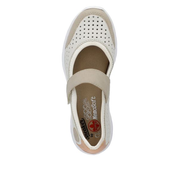 Rieker Women's shoes | Style L32B5 Casual Ballerina with Strap - White Combination | Free Delivery