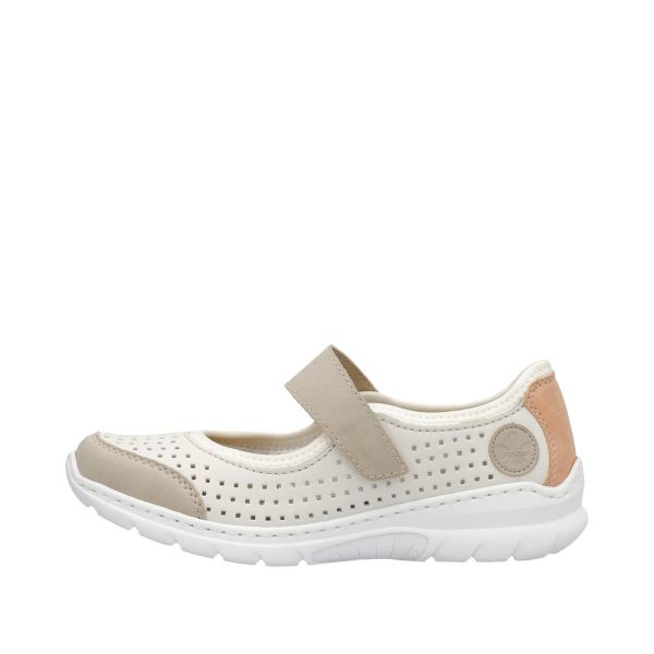 Rieker Women's shoes | Style L32B5 Casual Ballerina with Strap - White Combination | Free Delivery
