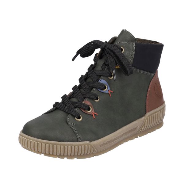 Rieker Synthetic Material Women's short boots| N0711 Ankle Boots - Green Combination | Free Delivery