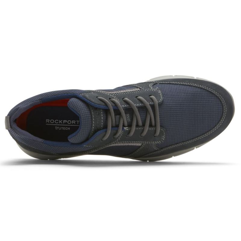 ROCKPORT - MEN'S PRIMETIME CASUAL MUDGUARD SNEAKER-NAVY MESH LEATHER