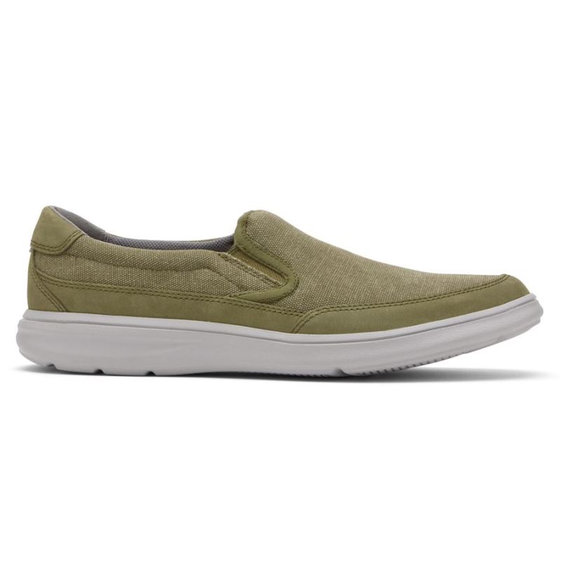 ROCKPORT - MEN'S BECKWITH SLIP-ON-OLIVE CANVAS/NUBUCK