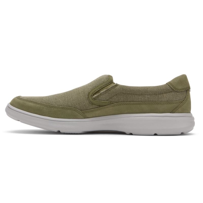 ROCKPORT - MEN'S BECKWITH SLIP-ON-OLIVE CANVAS/NUBUCK