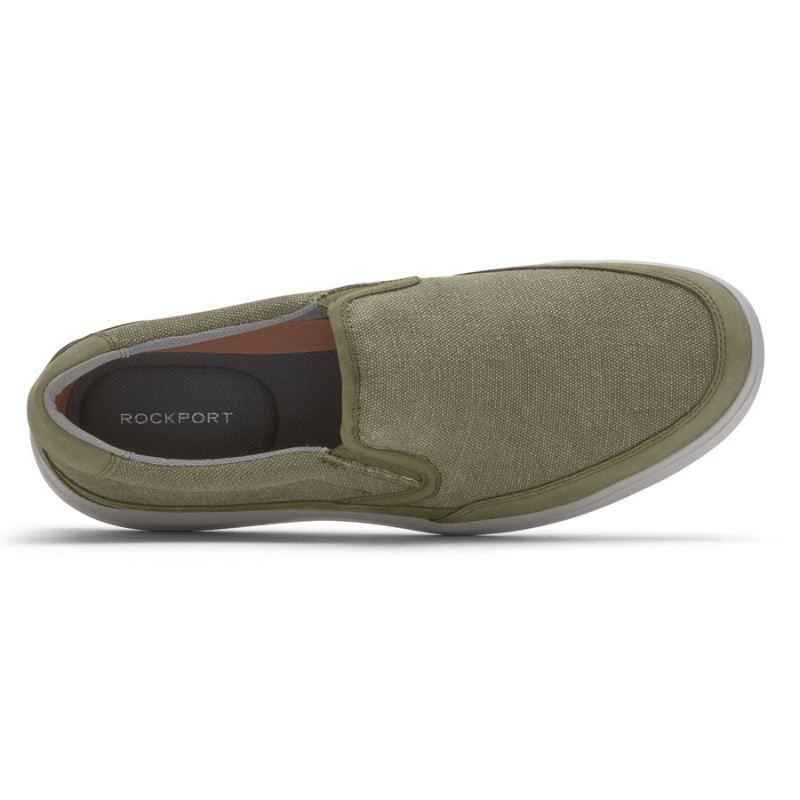 ROCKPORT - MEN'S BECKWITH SLIP-ON-OLIVE CANVAS/NUBUCK