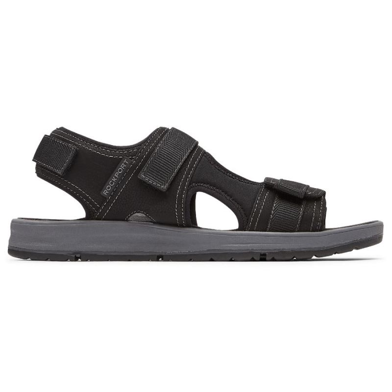 ROCKPORT - MEN'S LUCKY BAY SPORT 3 STRAP SANDAL-BLACK