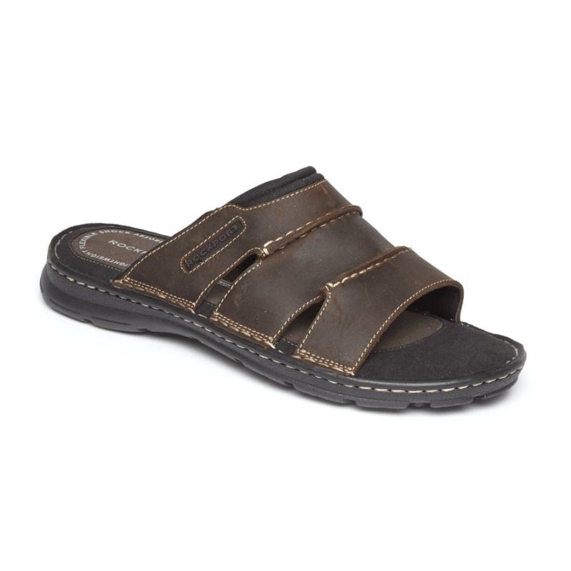 ROCKPORT - DARWYN SLIDE SANDAL-BROWN II LEATHER