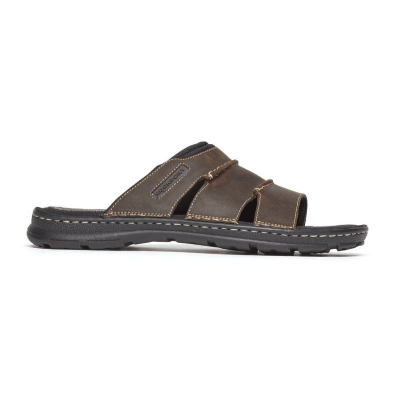 ROCKPORT - DARWYN SLIDE SANDAL-BROWN II LEATHER