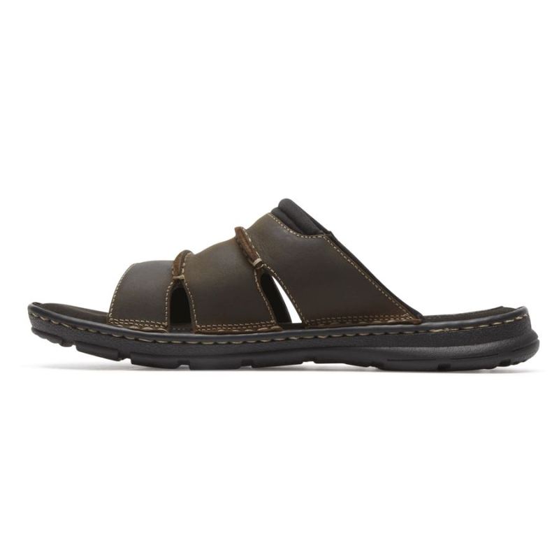 ROCKPORT - DARWYN SLIDE SANDAL-BROWN II LEATHER