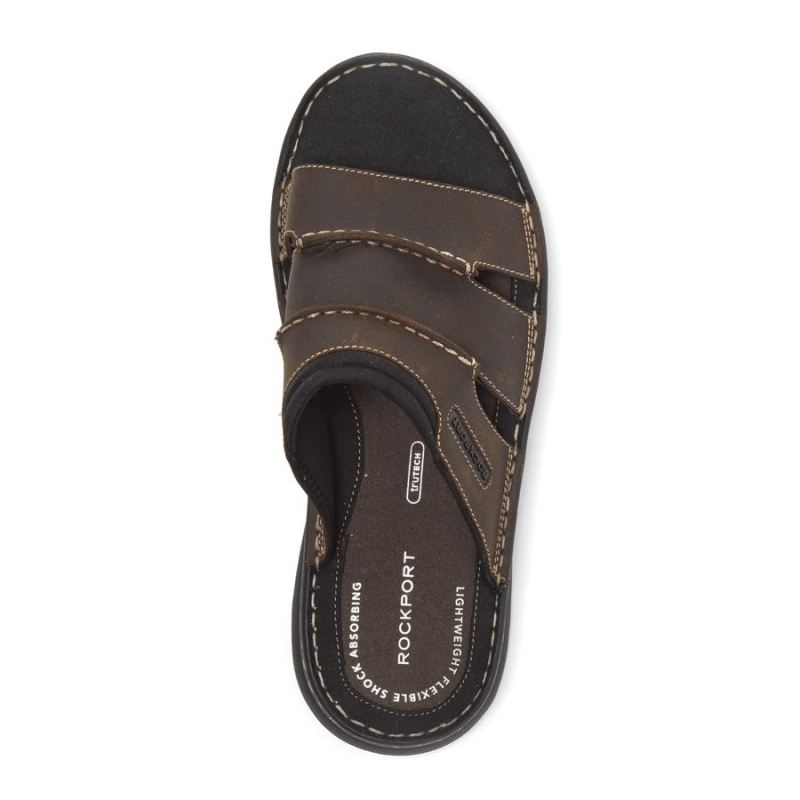 ROCKPORT - DARWYN SLIDE SANDAL-BROWN II LEATHER