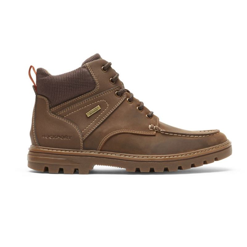 ROCKPORT - MEN'S WEATHER READY MOC TOE BOOT-WATERPROOF-NEW TAN LEATHER/SUEDE